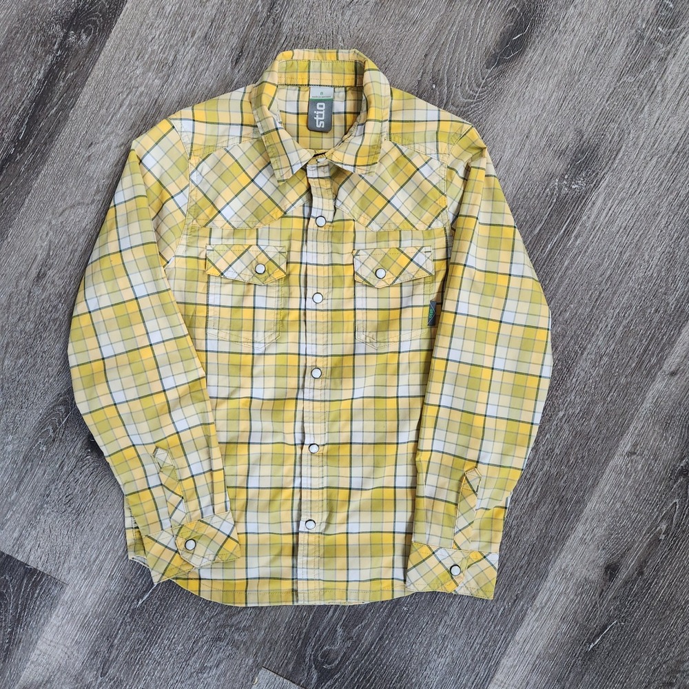 Stio Boy's Size 8 Yellow Plaid Pearl Snap Western Long Sleeve Shirt Outdoor